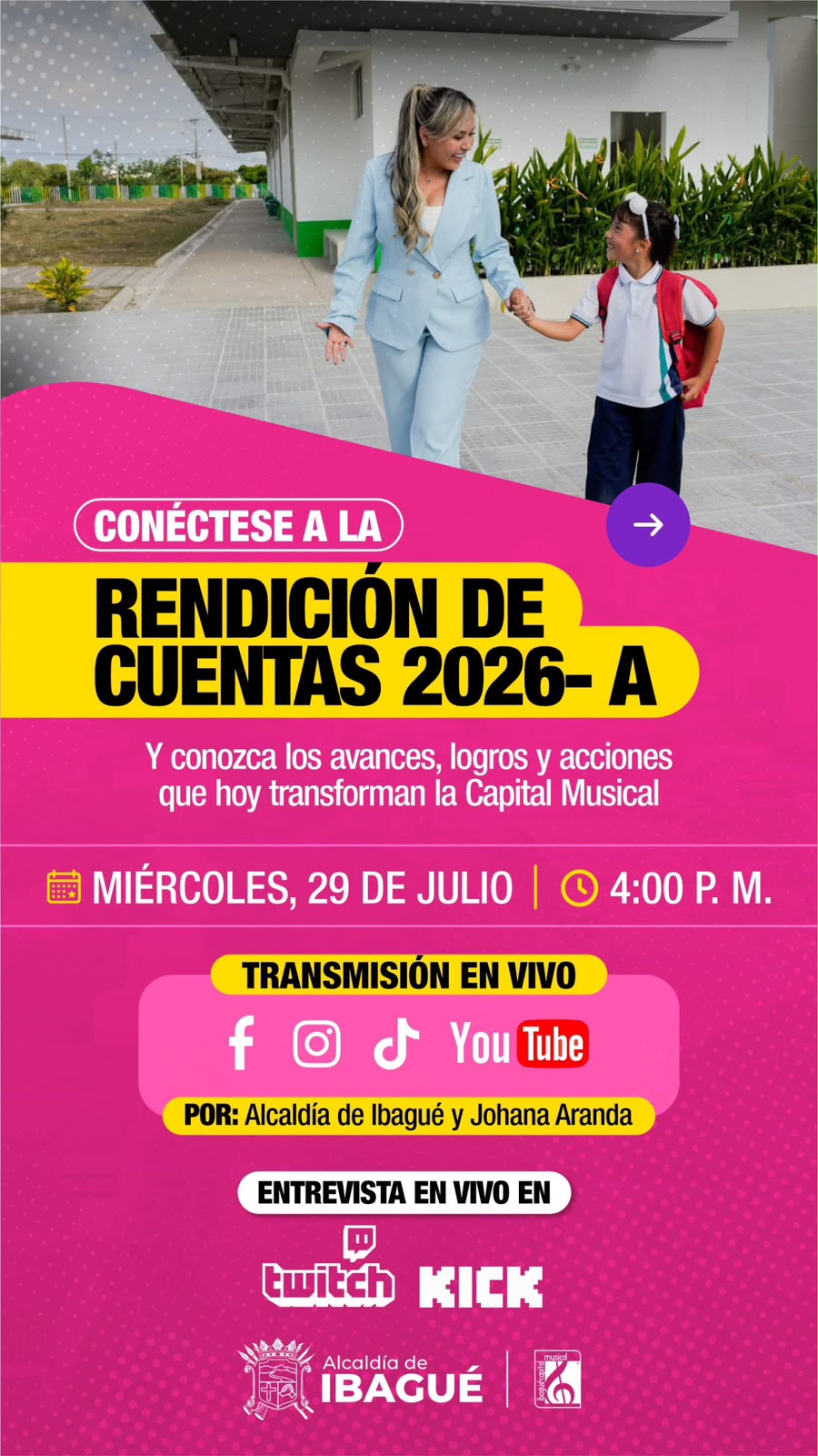 Estamos a poco de contarte la gestión del semestre A del 2026 ??. Conéctate a la primera Rendición de Cuentas del año y descubre un formato diferente para contar los avances de la ciudad. Pregunta, infórmate y recorre con nosotros las obras para todos